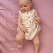 Load image into Gallery viewer, EVERYDAY LINEN ROMPER IN NATURAL STRIPE