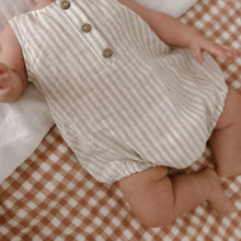Load image into Gallery viewer, EVERYDAY LINEN ROMPER IN NATURAL STRIPE