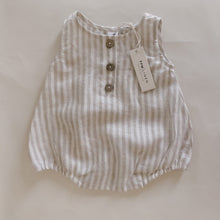 Load image into Gallery viewer, EVERYDAY LINEN ROMPER IN NATURAL STRIPE