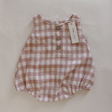 Load image into Gallery viewer, EVERYDAY LINEN ROMPER IN STRAWBERRY CREAM GINGHAM