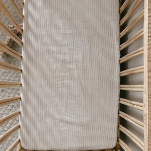 COT SIZE OLIVE PINSTRIPE FITTED SHEET