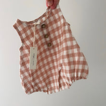 Load image into Gallery viewer, EVERYDAY LINEN ROMPER IN STRAWBERRY CREAM GINGHAM