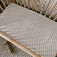 Load image into Gallery viewer, COT SIZE OLIVE PINSTRIPE FITTED SHEET