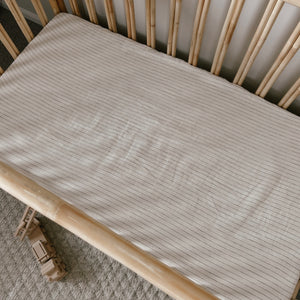 COT SIZE OLIVE PINSTRIPE FITTED SHEET