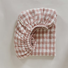 Load image into Gallery viewer, COT SIZE STRAWBERRY CREAM GINGHAM FITTED SHEET
