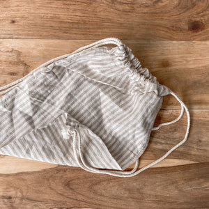Linen Drawstring Mini Sack NATURAL STRIPE